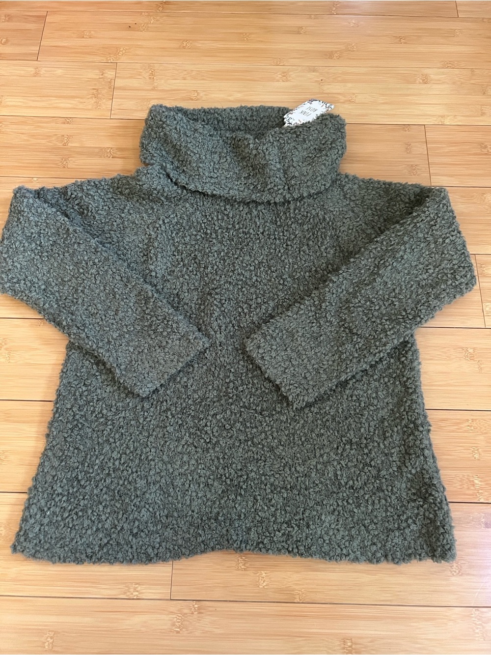 Pink Rose Boucle Cowl Neck Sweater Large L Shaded Moss Green Pullover